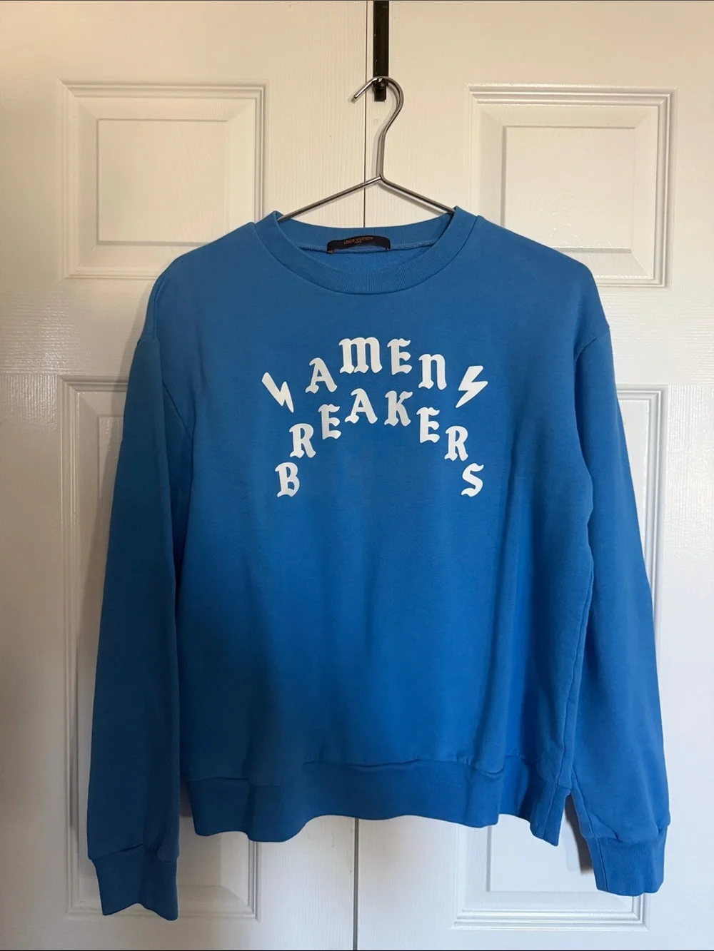 Louis Vuitton Amen Breaker Blue Crewneck Sweater with White Graphic